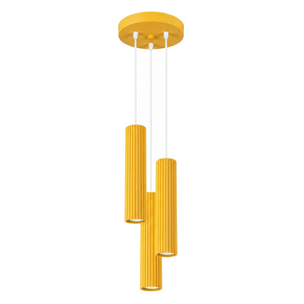 Suspension Oslo 3 cylindres en cascade jaune ambré, packshot sur fond blanc