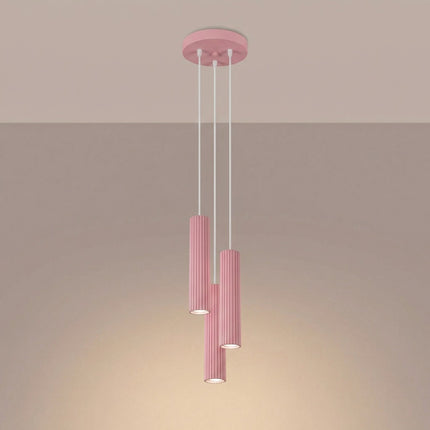 Suspension Oslo 3 cylindres en cascade rose poudré, lumière allumée