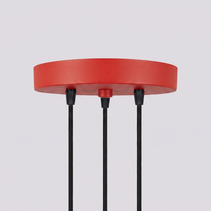 Suspension Oslo 3 cylindres en cascade rouge vif, détail de la fixation