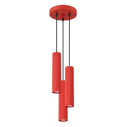 Suspension Oslo 3 cylindres en cascade rouge vif, packshot sur fond blanc