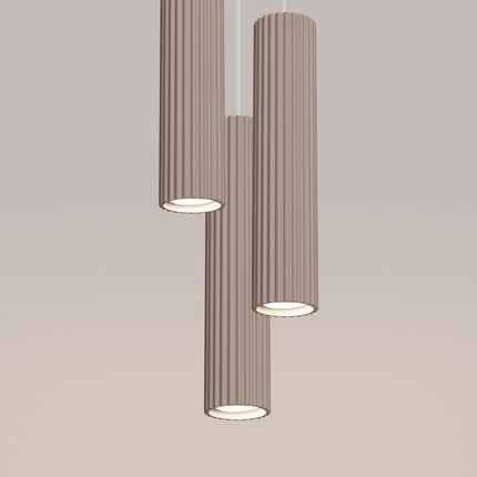 Suspension Oslo 3 Cylindres en Cascade en Aluminium Cannelé Taupe, vue de détail