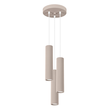 Suspension Oslo 3 Cylindres en Cascade en Aluminium Cannelé Taupe, packshot sur fond blanc
