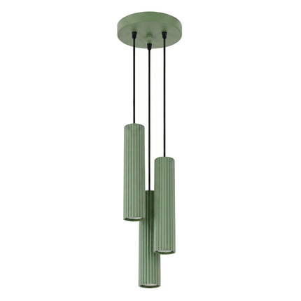 Suspension Oslo 3 cylindres en cascade vert sauge, packshot sur fond blanc