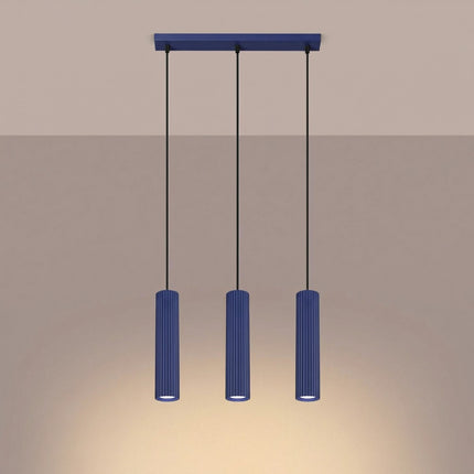 Suspension Oslo 3 cylindres en ligne bleu outremer, lumière allumée