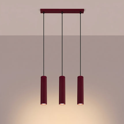 Suspension Oslo 3 cylindres en ligne bordeaux, lumière allumée