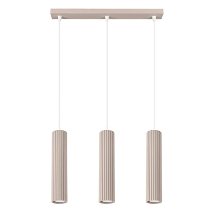 Suspension Oslo 3 Cylindres en Ligne en Aluminium Cannelé Taupe, packshot sur fond blanc
