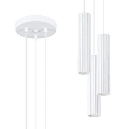 Suspension Oslo 3P en aluminium nervuré blanc, détail des câbles de suspension