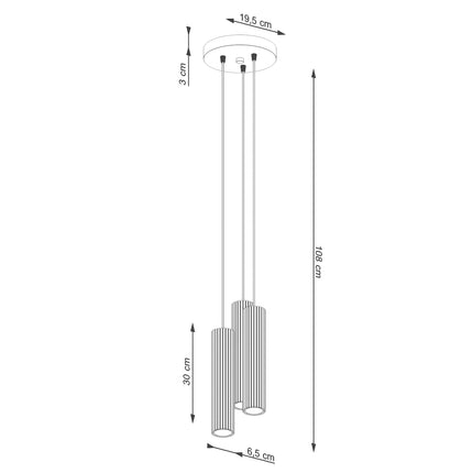 Suspension Oslo 3P en aluminium nervuré vert, détail de l'ouverture et de la douille GU10