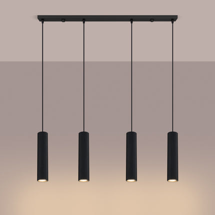 Suspension Oslo 4 cylindres en ligne noir, lumière allumée