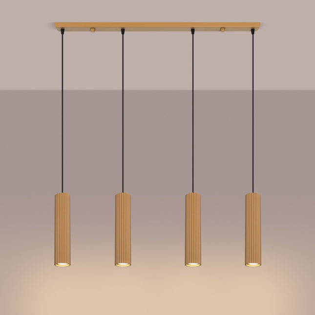 Suspension Oslo 4 cylindres en ligne or, lumière allumée