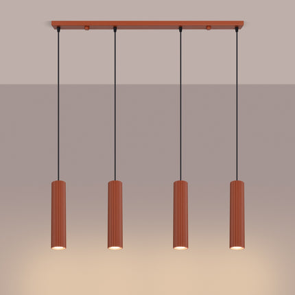 Suspension Oslo 4 cylindres en ligne rouge ocre, lumière allumée