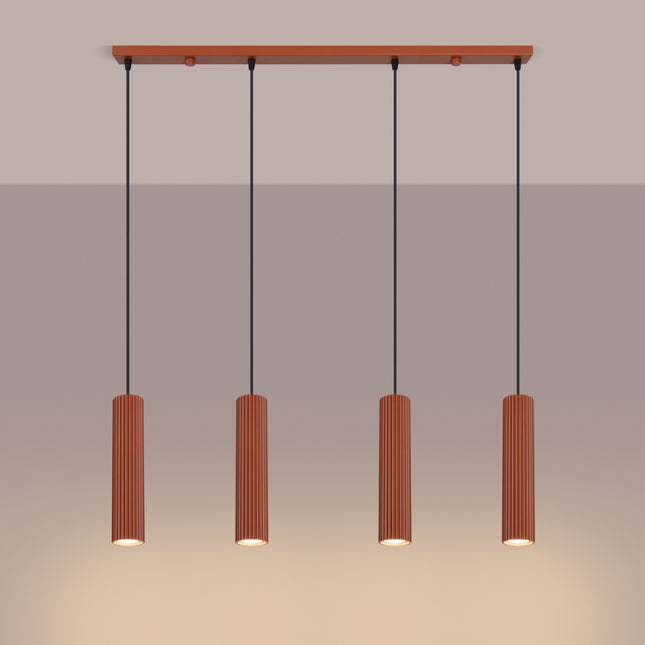 Suspension Oslo 4 cylindres en ligne rouge ocre, lumière allumée