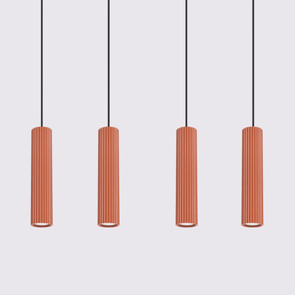 Suspension Oslo 4 cylindres en ligne rouge ocre, détail des cannelures