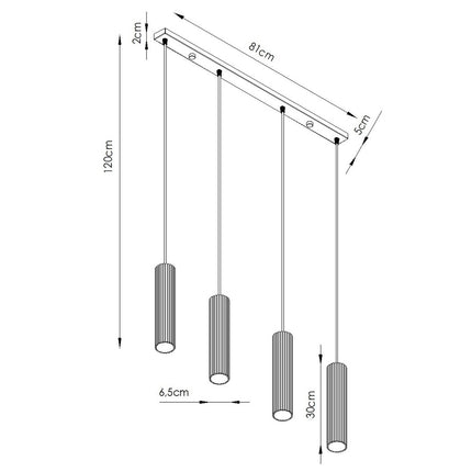 Schéma de cotes du modèle suspension oslo 4 cylindres en ligne rouge ocre