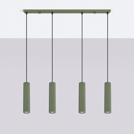 Suspension Oslo 4 cylindres en ligne vert olive, vue en situation sur fond clair