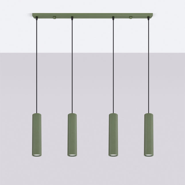 Suspension Oslo 4 cylindres en ligne vert olive, vue en situation sur fond clair