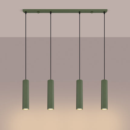 Suspension Oslo 4 cylindres en ligne vert olive, lumière allumée