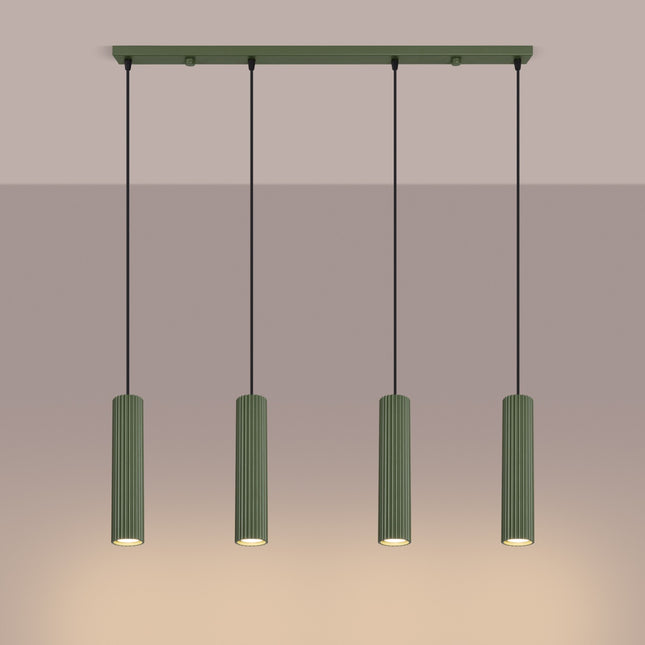 Suspension Oslo 4 cylindres en ligne vert olive, lumière allumée