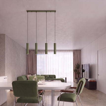 Suspension Oslo 4 cylindres en ligne vert olive dans une pièce à vivre