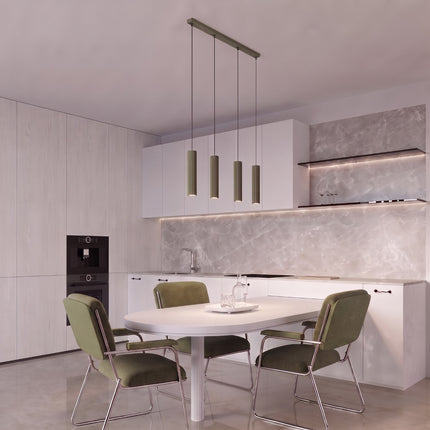 Suspension Oslo 4 cylindres en ligne vert olive au-dessus d'un plan de travail