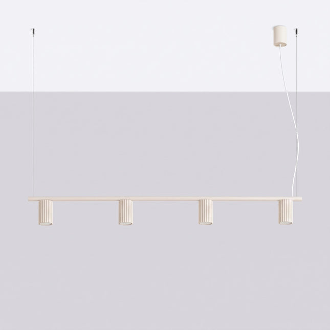 Suspension Oslo Poutre 4 Cylindres 122 cm en Aluminium Cannelé Beige, vue en situation