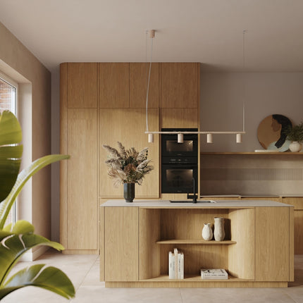 Suspension Oslo Poutre 4 Cylindres 122 cm en Aluminium Cannelé Beige, mise en situation