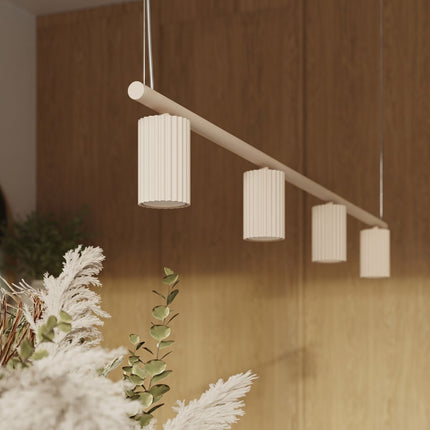 Suspension Oslo Poutre 4 Cylindres 122 cm en Aluminium Cannelé Beige, mise en situation 3