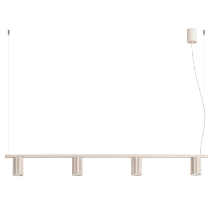 Suspension Oslo Poutre 4 Cylindres 122 cm en Aluminium Cannelé Beige, packshot sur fond blanc