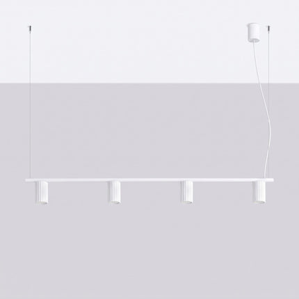 Suspension Oslo Poutre 4 Cylindres 122 cm en Aluminium Cannelé Blanche, vue en situation