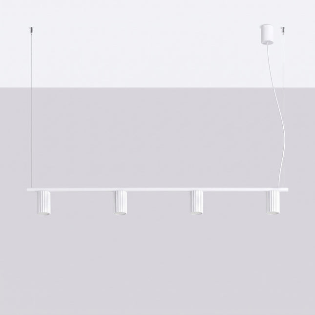 Suspension Oslo Poutre 4 Cylindres 122 cm en Aluminium Cannelé Blanche, vue en situation