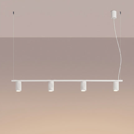 Suspension Oslo Poutre 4 Cylindres 122 cm en Aluminium Cannelé Blanche, lumière allumée