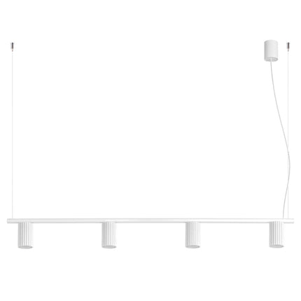 Suspension Oslo Poutre 4 Cylindres 122 cm en Aluminium Cannelé Blanche, packshot sur fond blanc