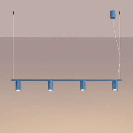 Suspension Oslo poutre 4 cylindres 122 cm bleu ciel, lumière allumée