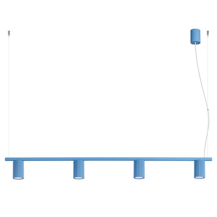 Suspension Oslo poutre 4 cylindres 122 cm bleu ciel, packshot sur fond blanc