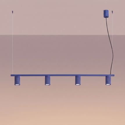 Suspension Oslo poutre 4 cylindres 122 cm bleu outremer, lumière allumée