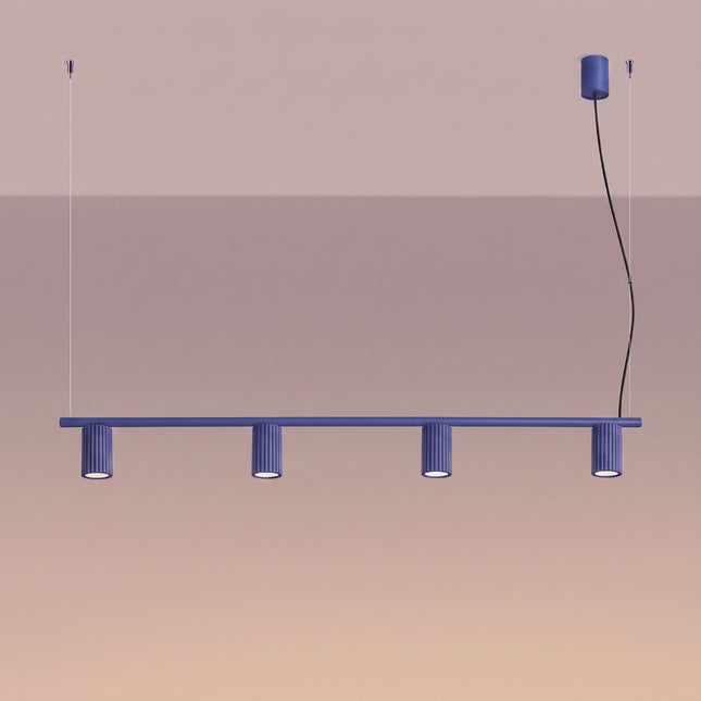 Suspension Oslo poutre 4 cylindres 122 cm bleu outremer, lumière allumée