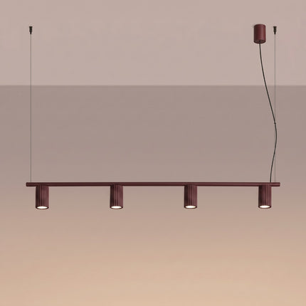 Suspension Oslo poutre 4 cylindres 122 cm bordeaux, lumière allumée