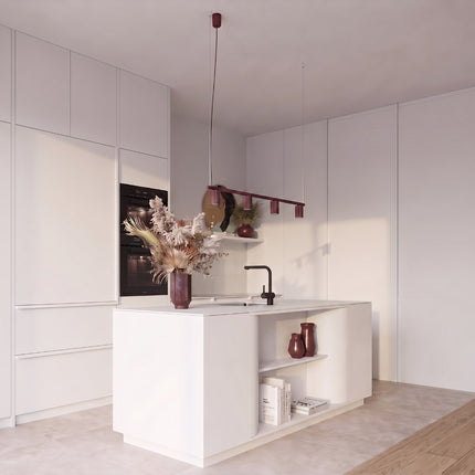 Suspension Oslo poutre 4 cylindres 122 cm bordeaux au-dessus d'un plan de travail