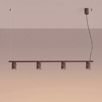 Suspension Oslo poutre 4 cylindres 122 cm brun chocolat, lumière allumée