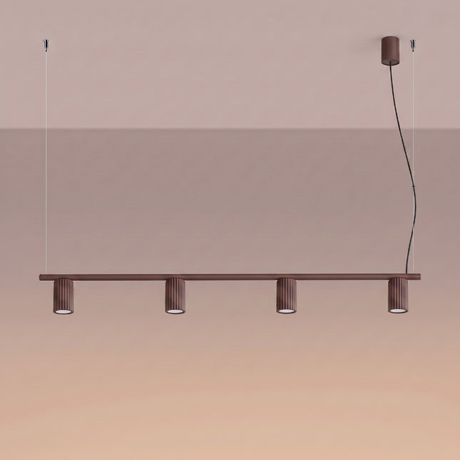 Suspension Oslo poutre 4 cylindres 122 cm brun chocolat, lumière allumée