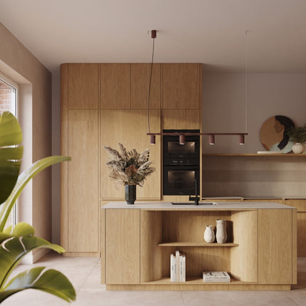 Suspension Oslo poutre 4 cylindres 122 cm brun chocolat dans une pièce à vivre