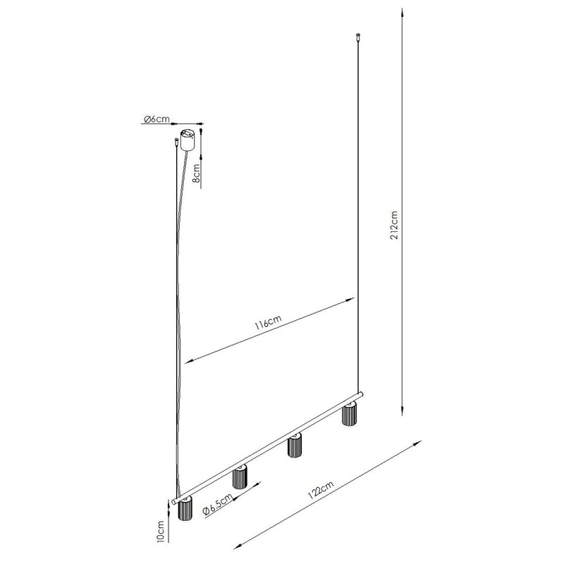 Dimensions Hängeleuchte Oslo, Balken mit 4 Zylindern, 122 cm, gerilltes Aluminium, schokoladenbraun
