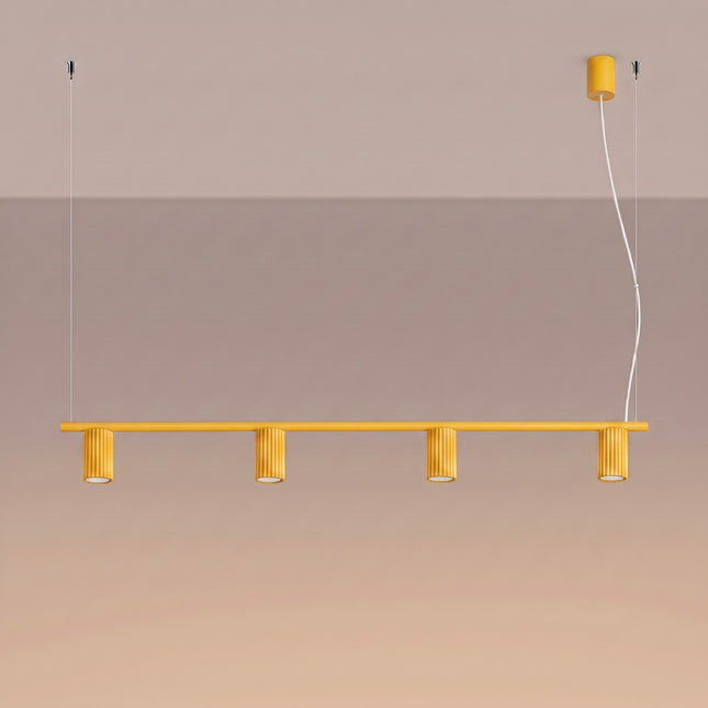 Suspension Oslo poutre 4 cylindres 122 cm jaune ambré, lumière allumée