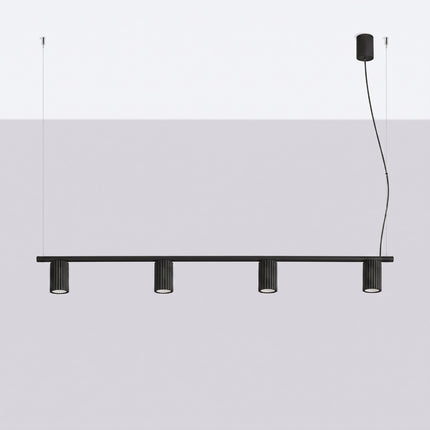 Suspension Oslo Poutre 4 Cylindres 122 cm en Aluminium Cannelé Noire, vue en situation