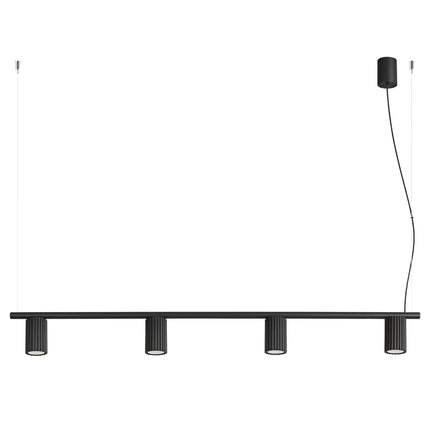 Suspension Oslo Poutre 4 Cylindres 122 cm en Aluminium Cannelé Noire, packshot sur fond blanc