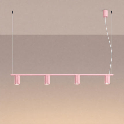 Suspension Oslo poutre 4 cylindres 122 cm rose poudré, lumière allumée