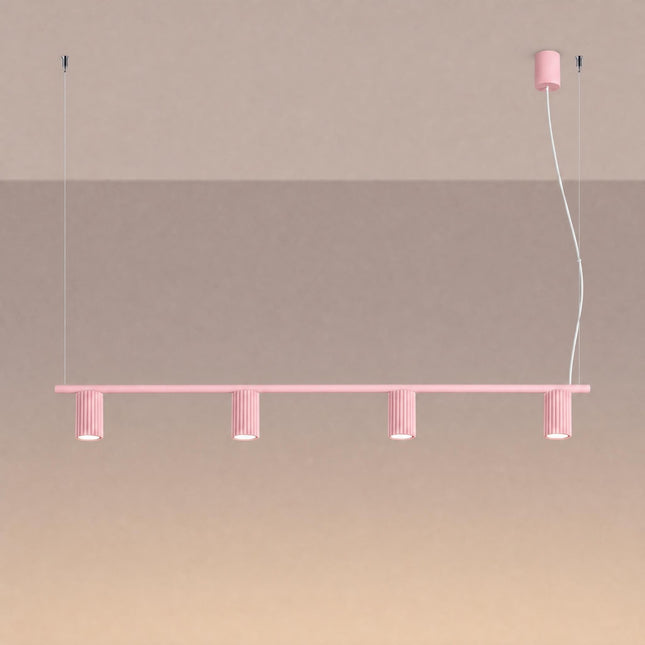 Suspension Oslo poutre 4 cylindres 122 cm rose poudré, lumière allumée