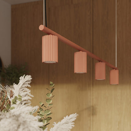 Suspension Oslo Poutre 4 Cylindres 122 cm en Aluminium Cannelé Rouge Ocre, mise en situation 3