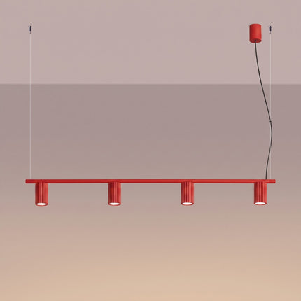 Suspension Oslo poutre 4 cylindres 122 cm rouge vif, lumière allumée