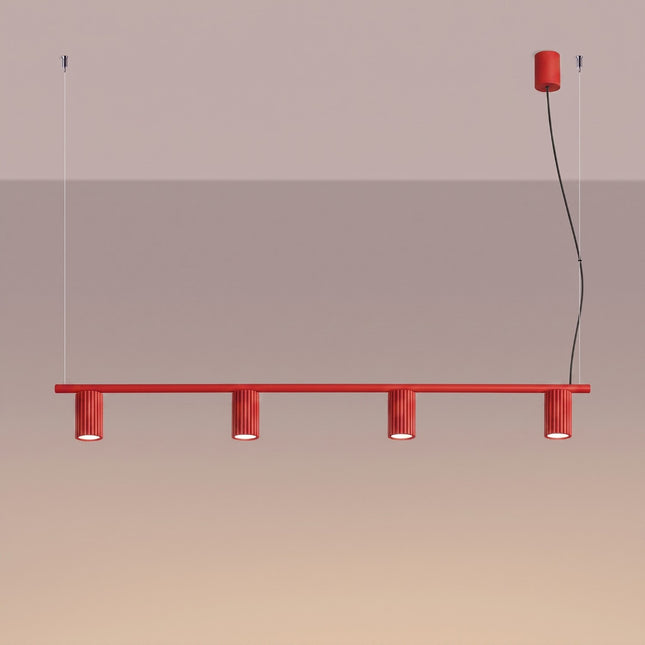 Suspension Oslo poutre 4 cylindres 122 cm rouge vif, lumière allumée